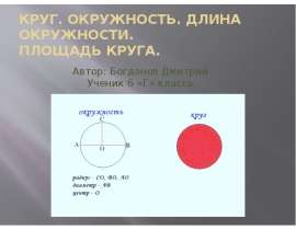 Круг. Окружность. Длина окружности. Площадь круга. 6 класс
