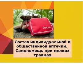 Состав индивидуальной и общественной аптечки. Самопомощь при мелких травмах