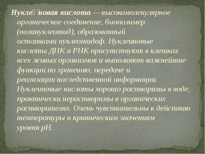 Нуклеиновые кислоты неорганическое вещество. Минеральные и органические кислоты.