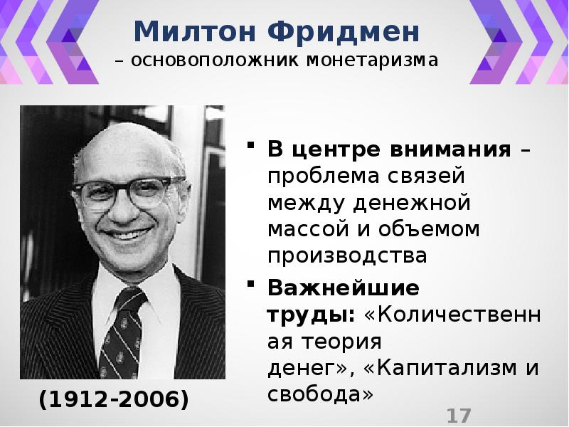 Неолиберализм основоположники. Чикагская школа монетаризма Милтон Фридмен теория денег. Милтон Фридман Количественная теория денег. Неолиберализм монетаризм Фридмен. Чикагская школа неолиберализма Фридмана.