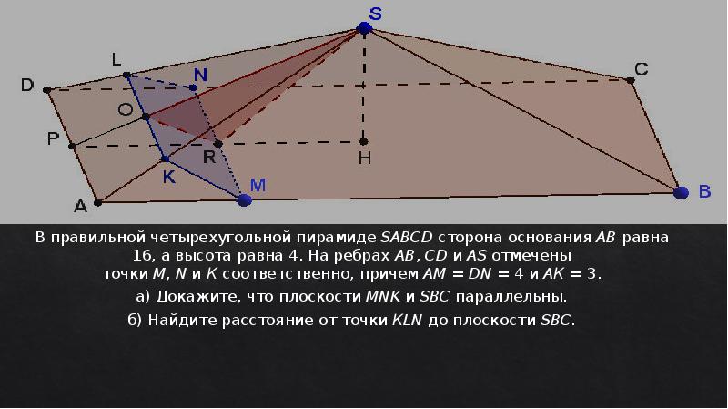 В правильной четырехугольной пирамиде sabcd основание