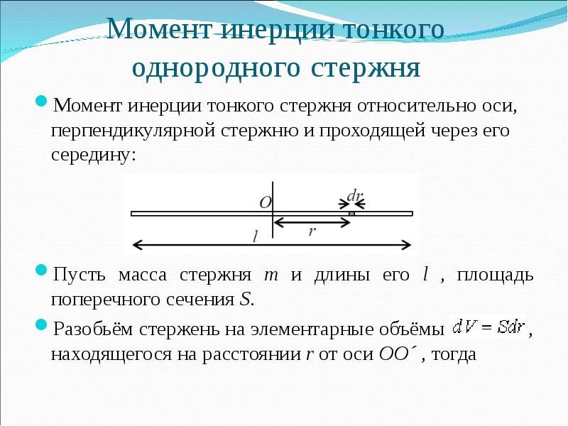 Момент инерции стержня относительно оси