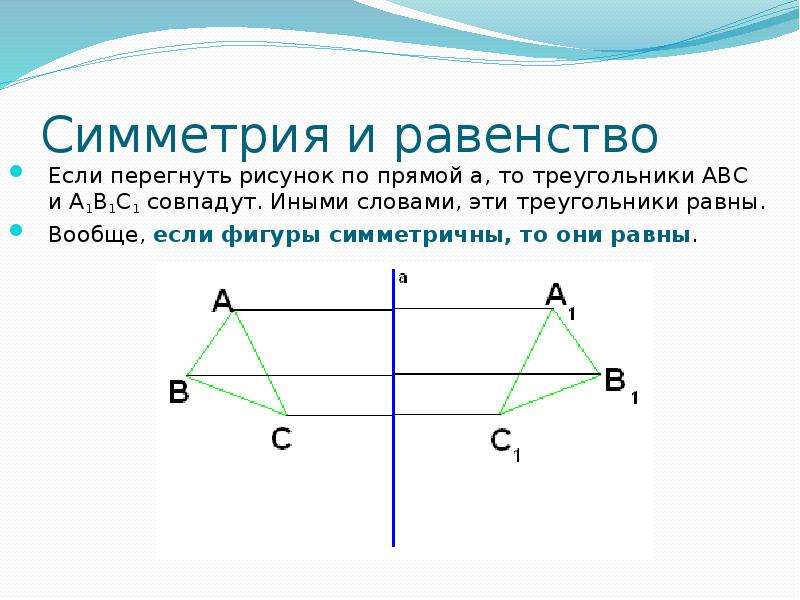 Равные треугольники относительно прямой. Осевая симметрия треугольника построение. Построение осевой симметрии. Симметричный треугольник относительно оси. Симметрия треугольника относительно прямой.