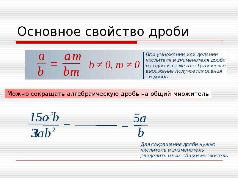 Тема основные свойства дроби