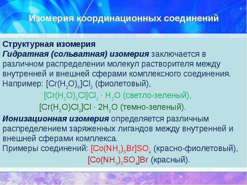 Координационные формулы комплексных соединений