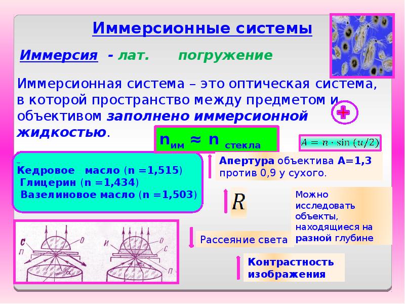 Яркость изображения в иммерсионном объективе больше чем в сухом объективе