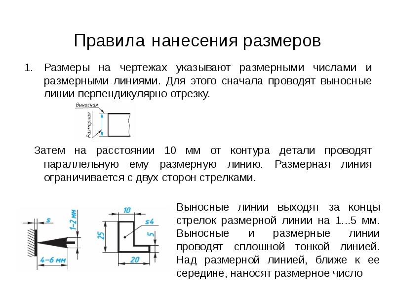 На каком наименьшем расстоянии проводятся размерные линии от контура изображения