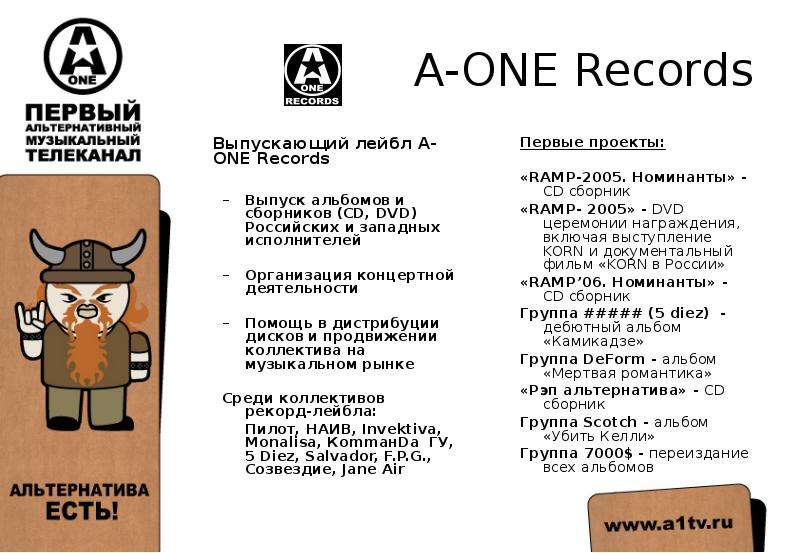 Лейбл a-one records. A-one альтернатива есть. Выпускающий лейбл