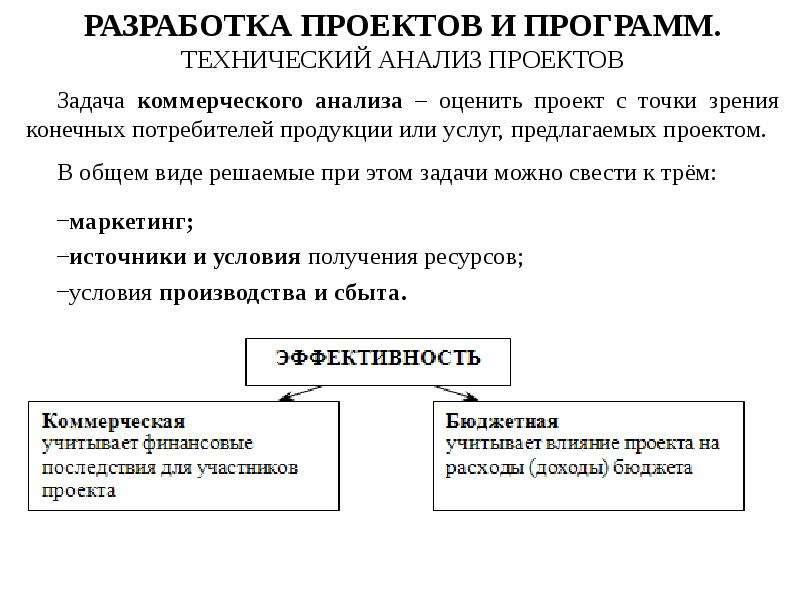 Коммерческий проект. Задачи коммерческого проекта. Анализ конечных потребителей. Технический анализ проекта.