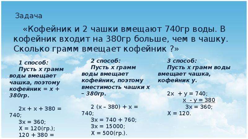 Сколько грамм вмещает. Кофейник и две чашки вмещают 740 г воды. Вода 380 грамм.