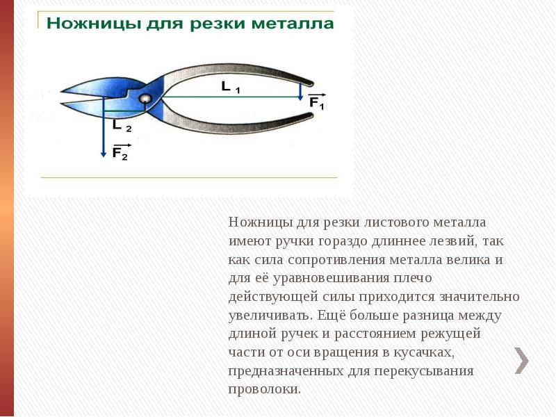 Действие ножниц как рычага