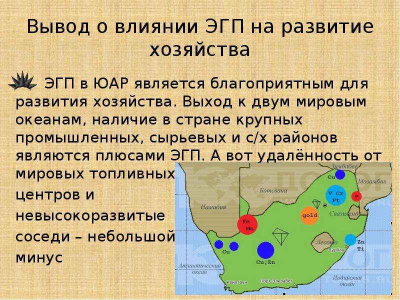 Влияние эгп на развитие хозяйства поволжья. Характеристика ЮАР. ЭГП ЮАР. Вывод о развитии страны ЮАР.