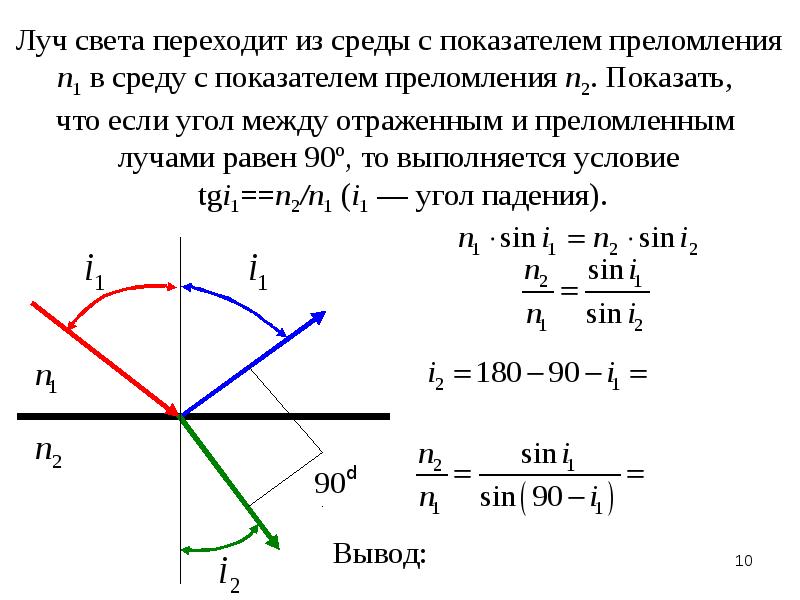 На каких рисунках угол падения меньше угла преломления