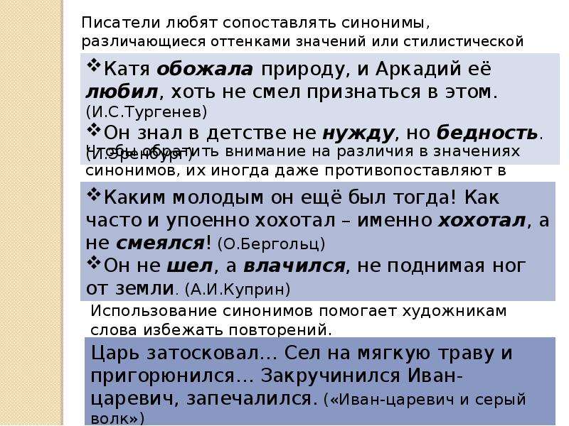 Стилистические функции синонимов в произведениях художественной литературы проект