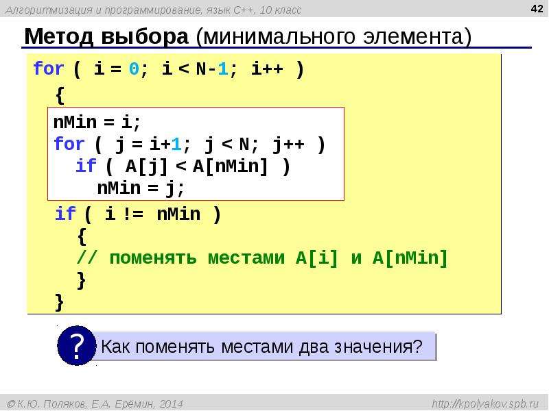 Метод минимального элемента. Программа на языке си для выбора минимального числа.