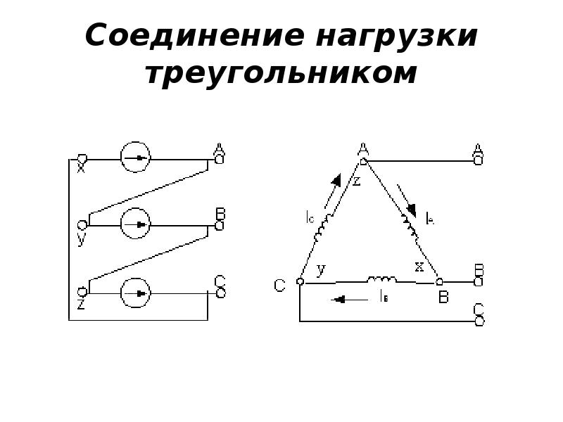 Схема соединения нагрузки треугольником