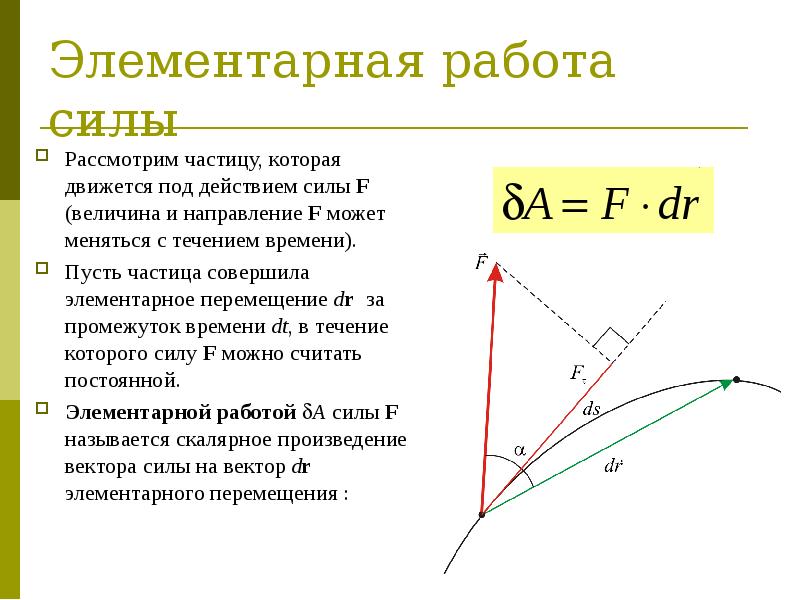 Работа силы закон. Элементарная работа силы. Определение элементарной работы. Выражение элементарной работы. Элементарная работа формула.