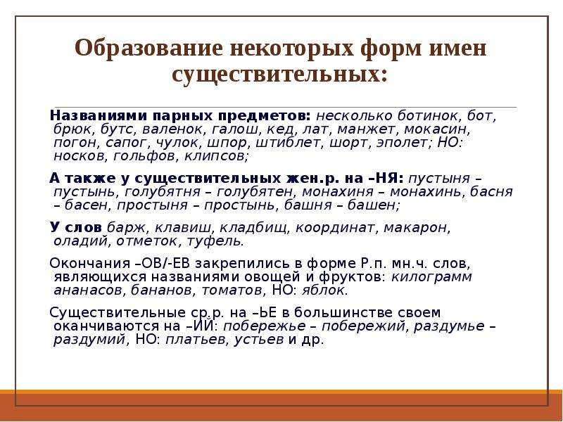 Имена образование. Образование некоторых форм имен существительных. Образование имен.