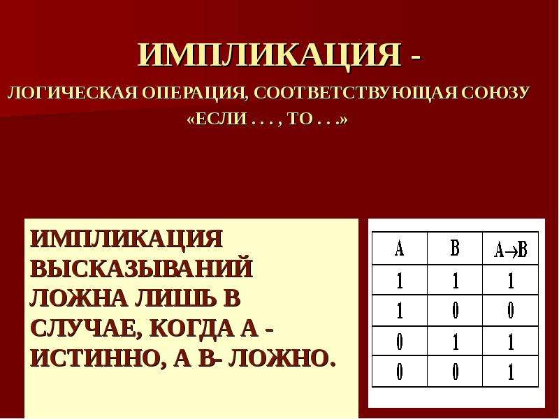 Импликация это. Импликация. Операция импликация. Операции логики импликация. Логическая операция соответствующая Союзу если то это.