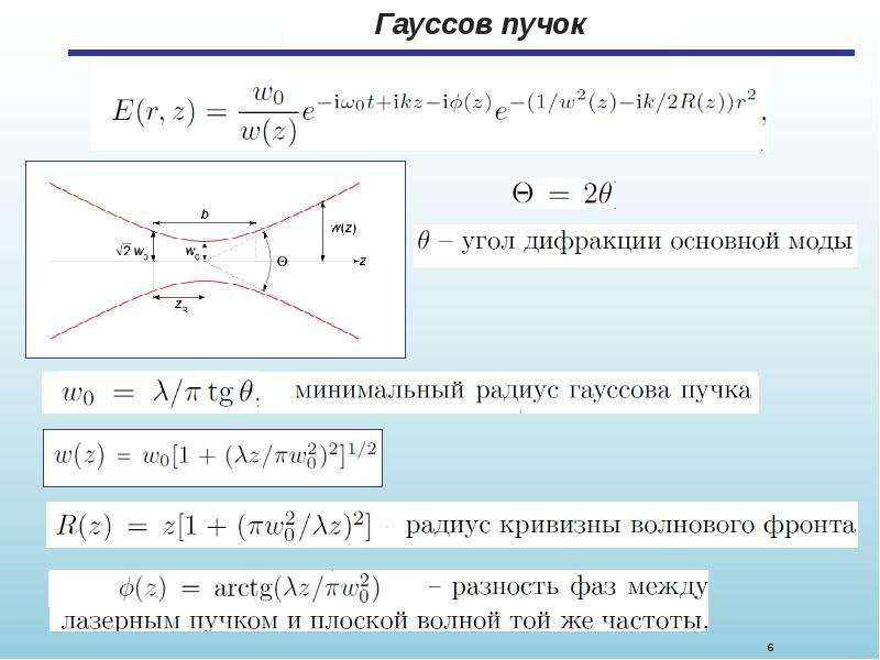 Ширина пучка. Распределение интенсивности гауссова пучка. Формула перетяжки гауссова пучка. Радиус кривизны гауссова пучка. Гауссов пучок лазера.