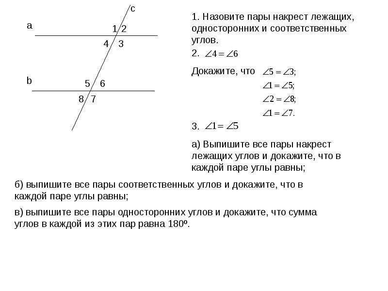 Соответственные углы накрест лежащие и односторонние на рисунке