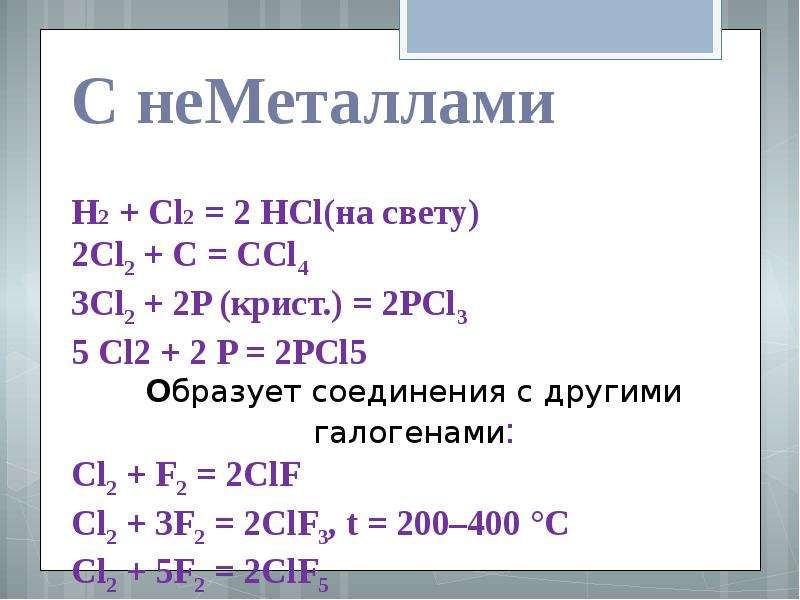 Характеристика галогенов хлора