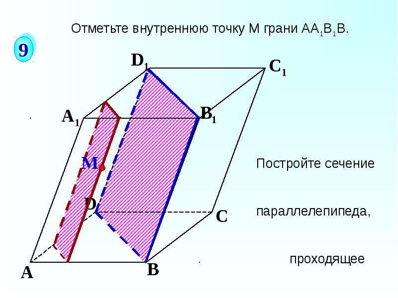 Грани точка. Построить диагональное сечение параллелепипеда. Построение двух сечений параллелепипеда. Построение сечение параллелепипеда плоскостью. Построить сечение параллелепипеда плоскостью а1 с1 д.