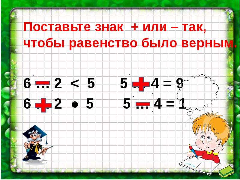 Правило верных знаков. Знак или. Чтобы равенство было верным. Вставить знаки или 1 класс. Поставьте знаки + -.