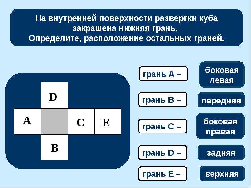 Левая грань. Развертки поверхности Куба. Которые из развёрток являются развёртками поверхности Куба?. Нумерация граней Куба. Верхняя и нижняя грань Куба.