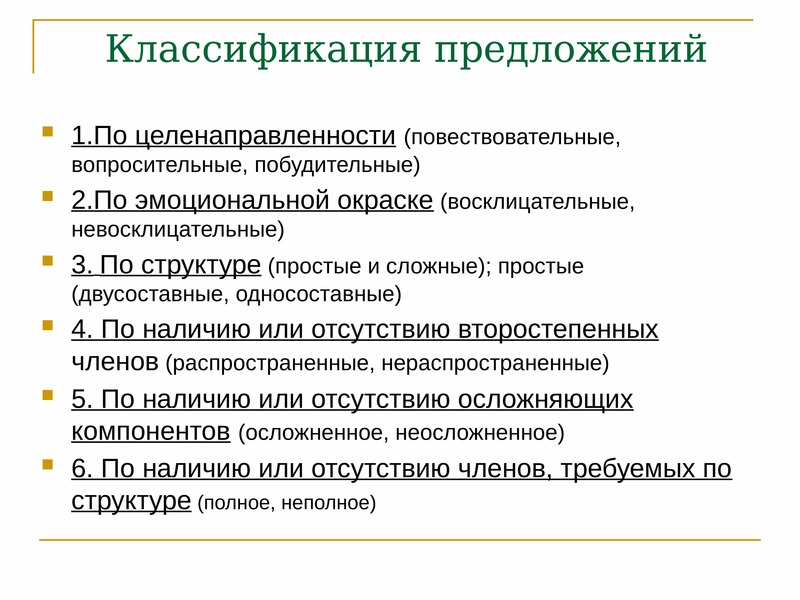 По цели высказывания и эмоциональной окраске. Классификация предложений в русском языке. Классификация типов предложений. Понятие о предложении классификация предложений. Принципы классификации предложений.