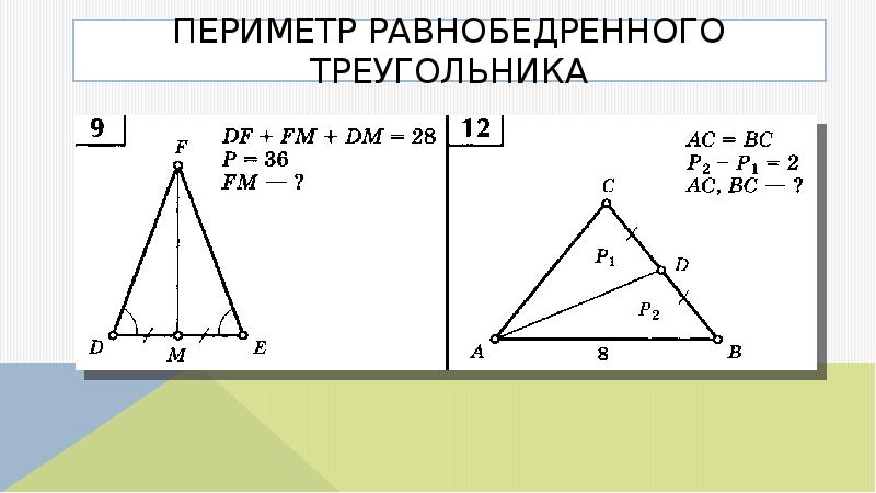 Задачи по готовым чертежам геометрия 7 класс равнобедренный треугольник