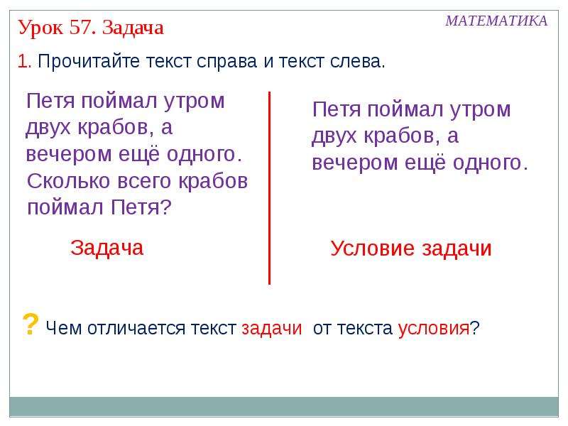 Сколько слева сколько справа. Чем отличается текст от задачи?. Чем задача отличается от примера. Текстовая задача пример. Текст справа и слева.