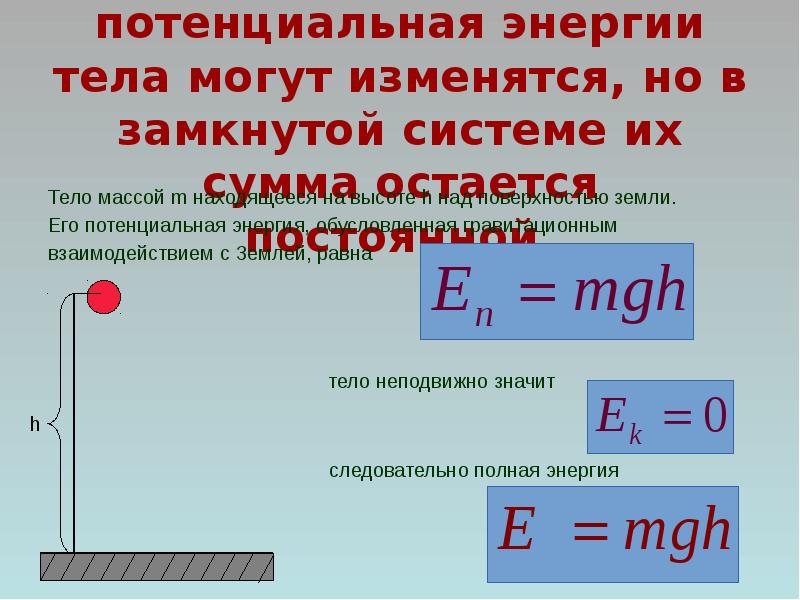 Потенциальная энергия тела на высоте h