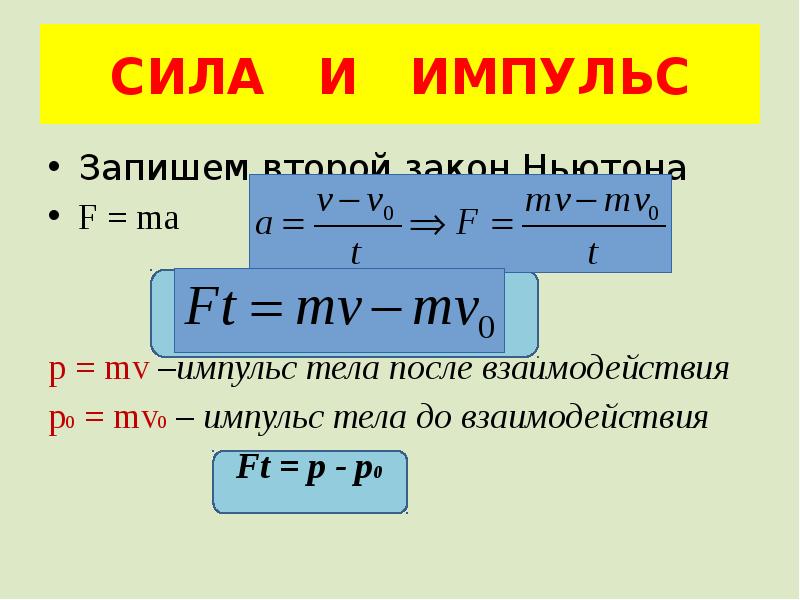 Работа импульса тела. Импульс силы Импульс второго закона. Импульс силы через Импульс тела. Формула импульса тела после взаимодействия. Второй закон Ньютона через Импульс.