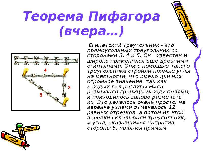 Теорема пифагора углы. Египетский треугольник 3 4 5 углы. Следствие теоремы Пифагора. Египетский треугольник в геометрии.