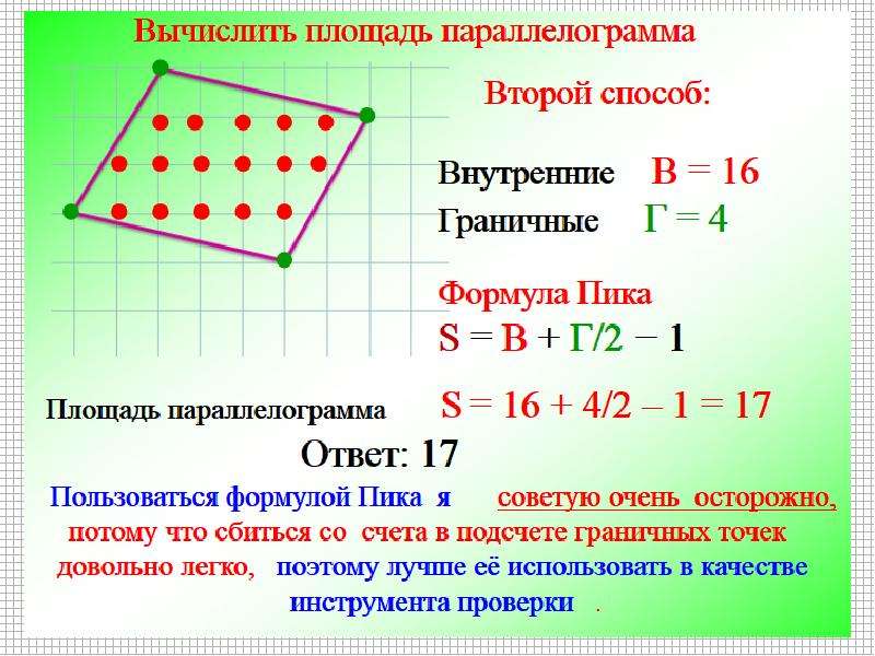 Формула по точкам. Вычисление площади. Формула внутренних и граничных точек. Площадь по граничным и внутренним точкам. Площадь внутренние и граничные.