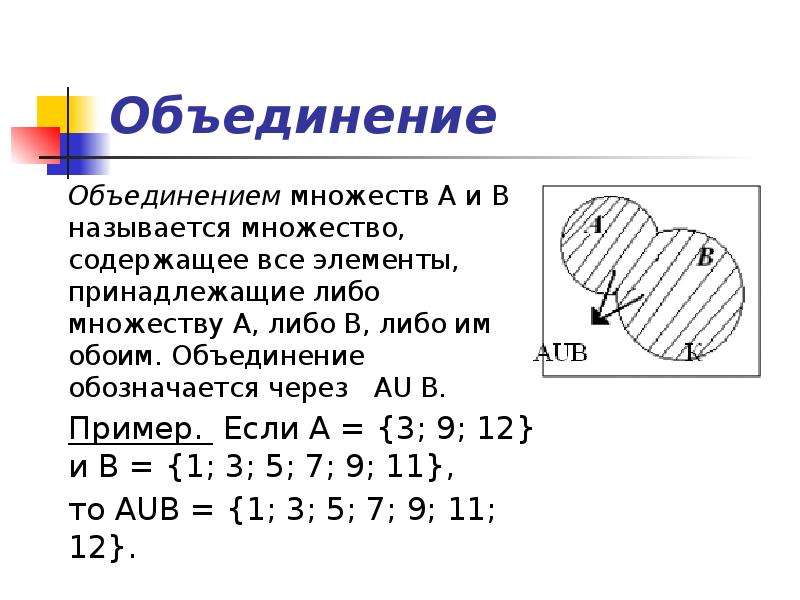 Объединение элементов. Объединение множеств а и б обозначается. Объединением множеств а и в называется. Объединением множеств а и в называется множество содержащее. Как обозначается объединение множеств.