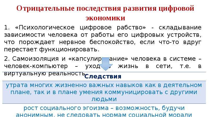 Последствия развития