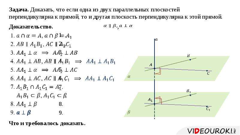 Если одна из двух параллельных перпендикулярна. Параллельные прямые перпендикулярные к плоскости теорема. Если одна из двух параллельных прямых перпендикулярна к плоскости. Теорема о двух плоскостях перпендикулярных одной прямой. Теорема о прямой перпендикулярной к одной из параллельных плоскостей.