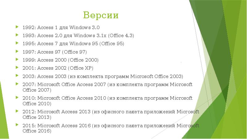 Версии access