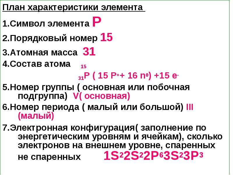 Дать характеристику химическому элементу. План характеристики элемента. Характеристика элемента 15. Характеристика элемента Порядковый номер. Характеристика элемента 15 по химии.