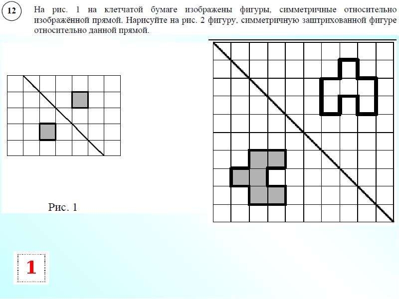 На рисунке 1 на клетчатой бумаге изображены фигуры симметричные относительно изображенной прямой