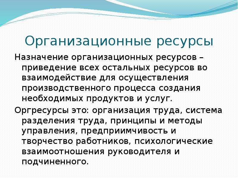 Организационные ресурсы экономика