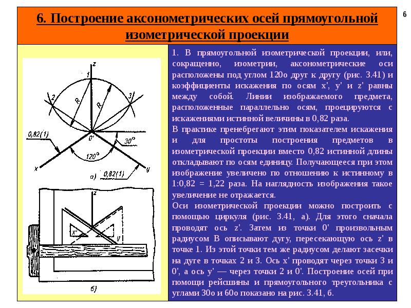 Построение осей. Как построить аксонометрические оси. Коэффициенты прямоугольной изометрической проекции. Построение аксонометрических проекций треугольника. Как построить треугольник в изометрической проекции.