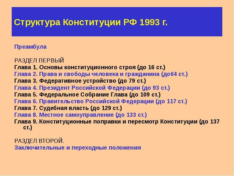 1 глава конституции. Структура Конституции РФ 1993. Конституция РФ 1993г. Структура Конституции.. Структура Конституции России 1993 года. Структура Конституции РФ 1993 схема.