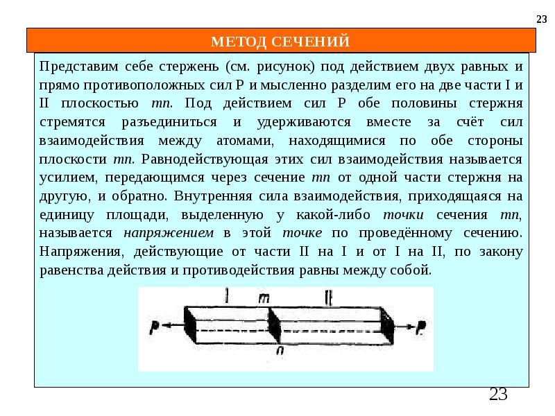 Прямо противоположные силы. Метод позволяющий определить внутренние усилия в сечении стержня. Метод сечений это метод. Метод сечений формула. Метод сечений для определения внутренних усилий.