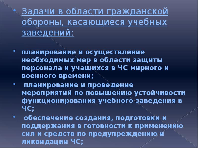 Организация гражданской обороны в учебных заведениях презентация