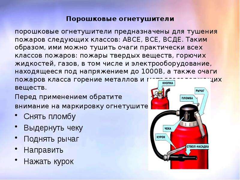 Огнетушитель порошковый предназначен для тушения каких