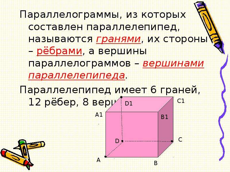 Параллелепипед ребра вершины диагонали