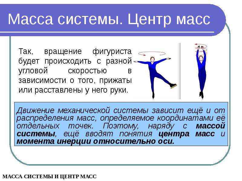 Веса систем. Масса системы. Центр масс. Центр масс руки. Центр масс с непрерывным распределением массы.